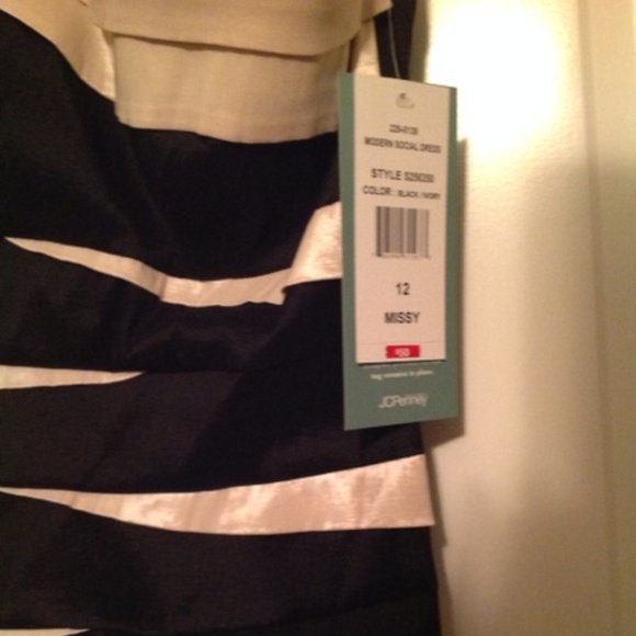 IVORY & BLACK ONE SHOULDER COCKTAIL DRESS - Picture 2 of 3